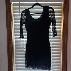 Vintage Dots Black Lace Sheer Sleeve Dress